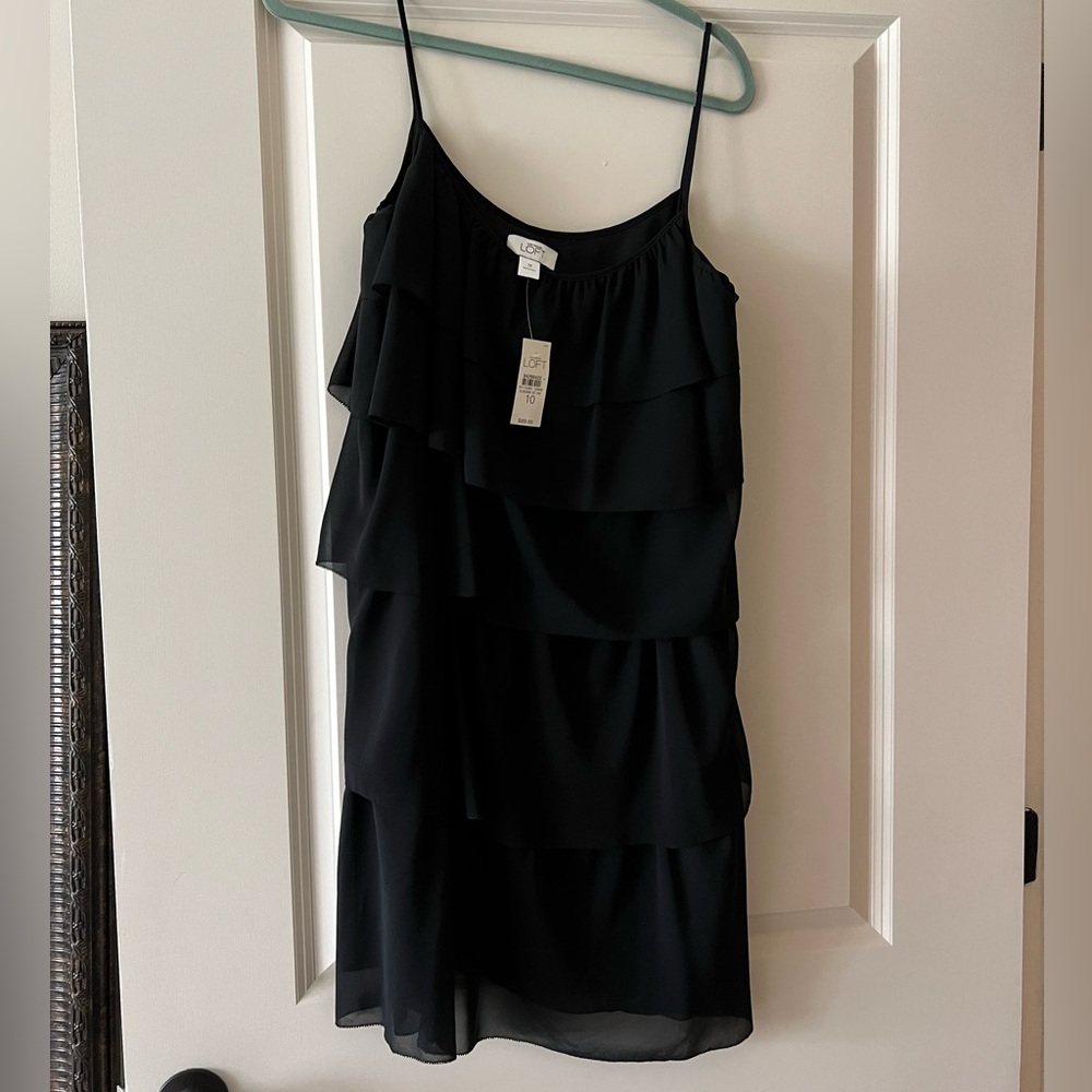 NEW Ann Taylor Loft Black chiffon 20’s flapper Dress Size 10.